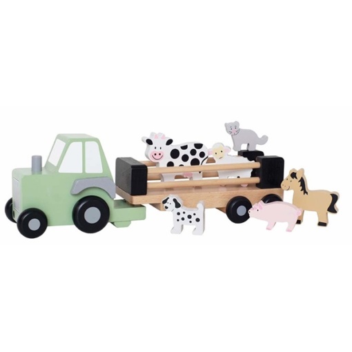 Traktor med djur i trä från JaBaDaBaDo