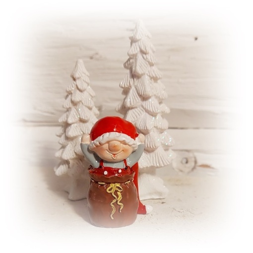 Lille tomtenissen Vimmelsson står i julklappssäcken..